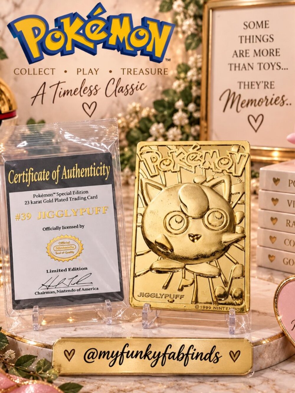 Vintage 1999 Pokemon Burger King 23k Gold Plated Jigglypuff Card & Sealed COA